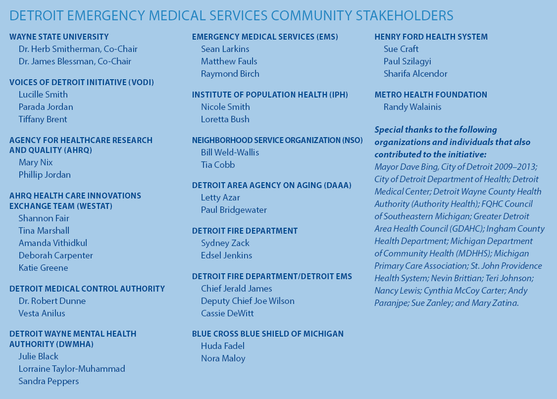 DETROIT EMERGENCY MEDICAL SERVICES COMMUNITY STAKEHOLDERS